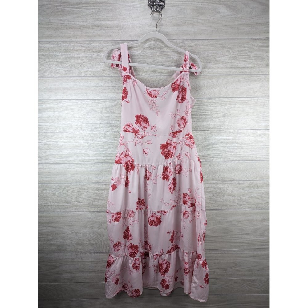 Bow Tie Strap Pink Floral Tiered Dress